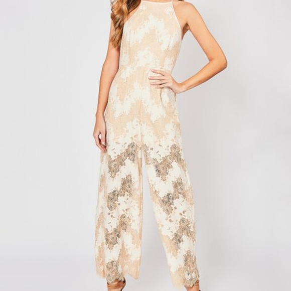 Entro linen and floral lace halter jumpsuit medium - Picture 10 of 11